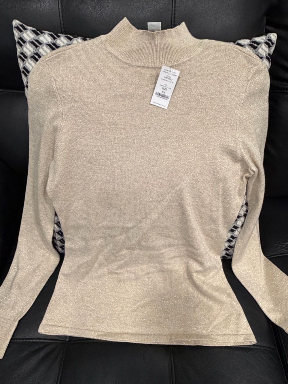 White House Black Market Shimmery Beige-Gold Mock Neck Sweater